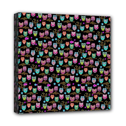 Happy Owls Mini Canvas 8  X 8  (framed) by Ancello