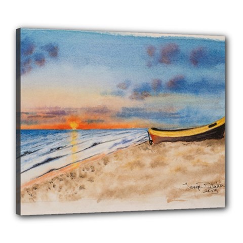 Sunset Beach Watercolor Canvas 24  X 20  (framed) by TonyaButcher