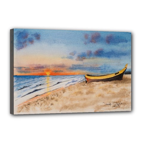 Sunset Beach Watercolor Canvas 18  X 12  (framed) by TonyaButcher