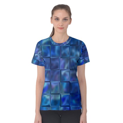 Blue Squares Tiles Women s Cotton Tee by KirstenStarFashion
