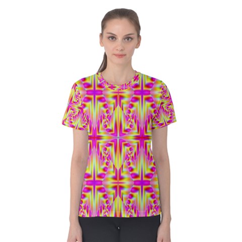 Pink And Yellow Rave Pattern Women s Cotton Tee by KirstenStarFashion
