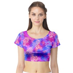 Pink And Purple Marble Waves Short Sleeve Crop Top by KirstenStarFashion