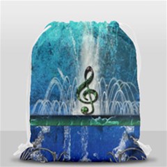 Clef With Water Splash And Floral Elements Drawstring Bag (small) by FantasyWorld7