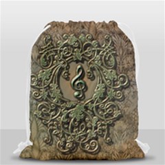 Elegant Clef With Floral Elements On A Background With Damasks Drawstring Bag (small) by FantasyWorld7