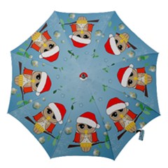 Funny, Cute Christmas Owls With Snowflakes Hook Handle Umbrellas (medium) by FantasyWorld7