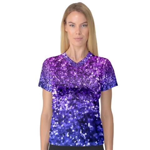 Midnight Glitter Women s V-neck Sport Mesh Tee by KirstenStarFashion