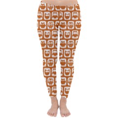 Orange And White Owl Pattern Winter Leggings by GardenOfOphir