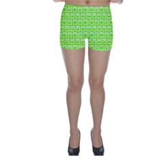 Lime Green And White Owl Pattern Skinny Shorts by GardenOfOphir