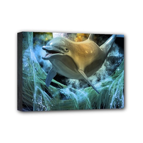 Funny Dolphin In The Universe Mini Canvas 7  X 5  by FantasyWorld7