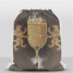 Music, Clef On A Shield With Liions And Water Splash Drawstring Bag (small) by FantasyWorld7