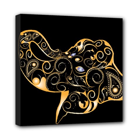 Beautiful Elephant Made Of Golden Floral Elements Mini Canvas 8  X 8  by FantasyWorld7