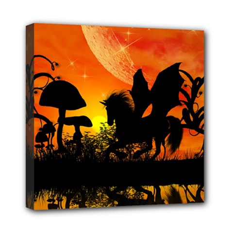 Beautiful Unicorn Silhouette In The Sunset Mini Canvas 8  X 8  by FantasyWorld7