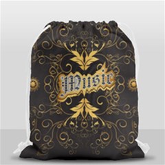 Music The Word With Wonderful Decorative Floral Elements In Gold Drawstring Bag (small) by FantasyWorld7