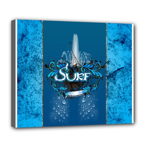 Surf, Surfboard With Water Drops On Blue Background Deluxe Canvas 24  X 20   by FantasyWorld7