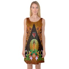Surfing, Surfboard With Flowers And Floral Elements Sleeveless Satin Nightdresses by FantasyWorld7