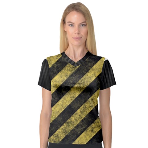Black & Yellow Women s V-neck Sport Mesh Tee by Xnvy
