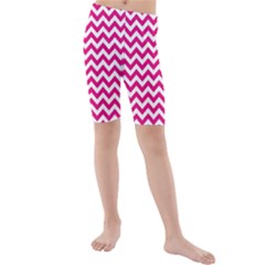 Hot Pink And White Zigzag Kid s Mid Length Swim Shorts by Zandiepants