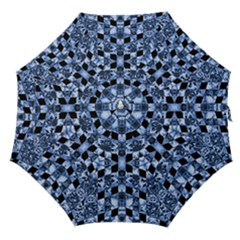 Indigo Check Ornate Print Straight Umbrellas by dflcprints