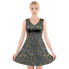 Abstract Reg V-neck Sleeveless Skater Dress by FunkyPatterns