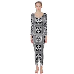 Black And White Long Sleeve Catsuit by FunkyPatterns