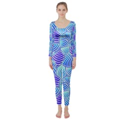 Blue And Purple Glowing Long Sleeve Catsuit by FunkyPatterns