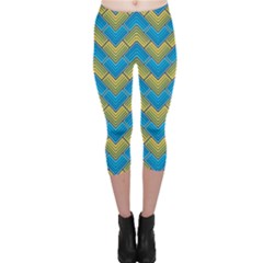 Blue And Yellow Capri Leggings  by FunkyPatterns