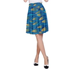 Blue Waves A-line Skirt by FunkyPatterns