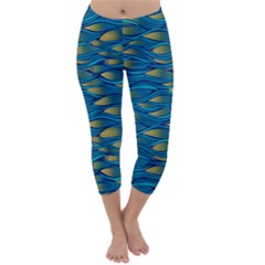 Blue Waves Capri Winter Leggings  by FunkyPatterns