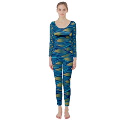 Blue Waves Long Sleeve Catsuit by FunkyPatterns