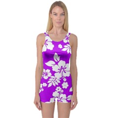 Purple Hawaiian One Piece Boyleg Swimsuit by AlohaStore