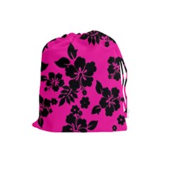 Dark Baby Pink Hawaiian Drawstring Pouches (large)  by AlohaStore