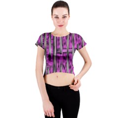 Purple Lace Landscape Abstract Shimmering Lovely In The Dark Crew Neck Crop Top by pepitasart