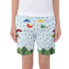 Birds In The Rain Women s Basketball Shorts by justynapszczolka