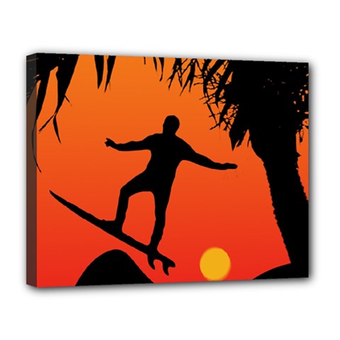 Man Surfing At Sunset Graphic Illustration Canvas 14  X 11  by dflcprints