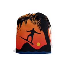 Man Surfing At Sunset Graphic Illustration Drawstring Pouches (large)  by dflcprints