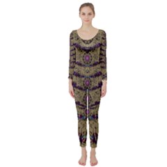 Lace Landscape Abstract Shimmering Lovely In The Dark Long Sleeve Catsuit by pepitasart