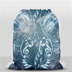 Music, Decorative Clef With Floral Elements In Blue Colors Drawstring Bag (small) by FantasyWorld7