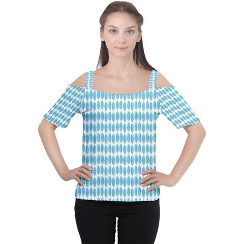 Blue Watercolour Leaf Pattern Women s Cutout Shoulder Tee by TanyaDraws