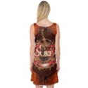 Surfing, Surfboard With Floral Elements  And Grunge In Red, Black Colors Sleeveless Satin Nightdress View2
