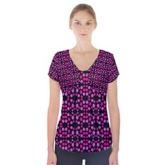 Dots Pattern Pink Short Sleeve Front Detail Top by BrightVibesDesign