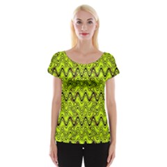 Yellow Wavey Squiggles Women s Cap Sleeve Top by BrightVibesDesign