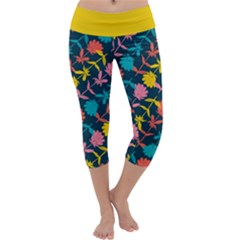Colorful Floral Pattern Capri Yoga Leggings by DanaeStudio