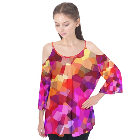 Geometric Fall Pattern Flutter Sleeve Tee  by DanaeStudio