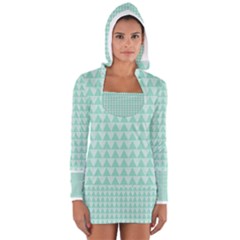 Mint Color Triangle Pattern Women s Long Sleeve Hooded T-shirt by picsaspassion