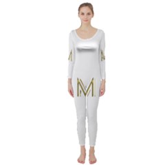 M Monogram Initial Letter M Golden Chic Stylish Typography Gold Long Sleeve Catsuit by yoursparklingshop