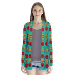 Pumkins Dancing In The Season Pop Art Drape Collar Cardigan by pepitasart