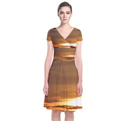 Summer Sunset Short Sleeve Front Wrap Dress by picsaspassion