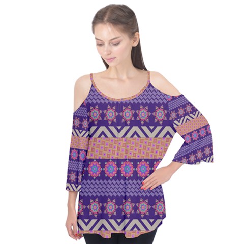 Colorful Winter Pattern Flutter Sleeve Tee  by DanaeStudio