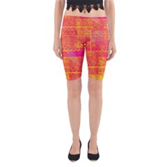 Yello And Magenta Lace Texture Yoga Cropped Leggings by DanaeStudio