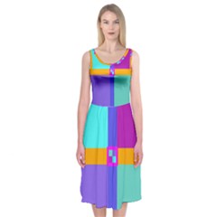 Right Angle Squares Stripes Cross Colored Midi Sleeveless Dress by EDDArt